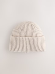 Oatmeal Ribbed Beanie Hat - Image 3 of 5