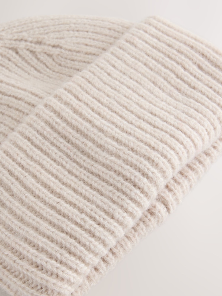 Oatmeal Ribbed Beanie Hat - Image 5 of 5