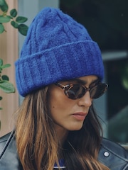 Cobalt Blue Cable Knitted Beanie Hat - Image 2 of 5