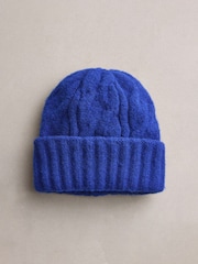 Cobalt Blue Cable Knitted Beanie Hat - Image 3 of 5