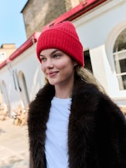 Red Ribbed Beanie Hat - Image 1 of 5