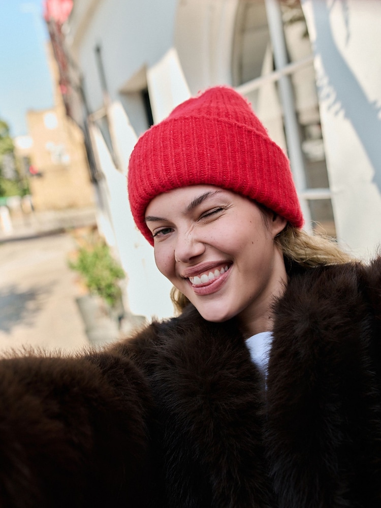 Red Ribbed Beanie Hat - Image 2 of 5