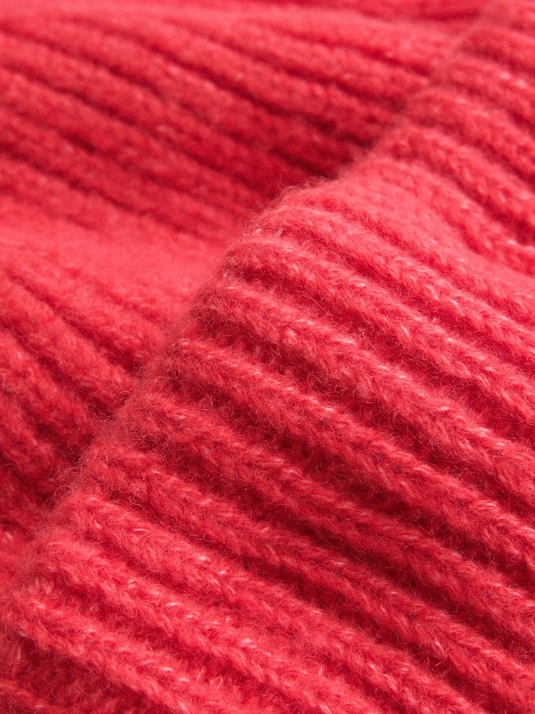 Red Ribbed Beanie Hat - Image 5 of 5