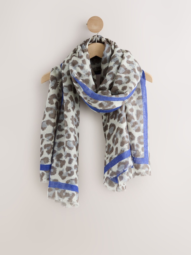 Grey Leopard Print Lightweight Scarf - Image 1 of 3 Grey Leopard Print Lightweight Scarf - Image 1 of 3