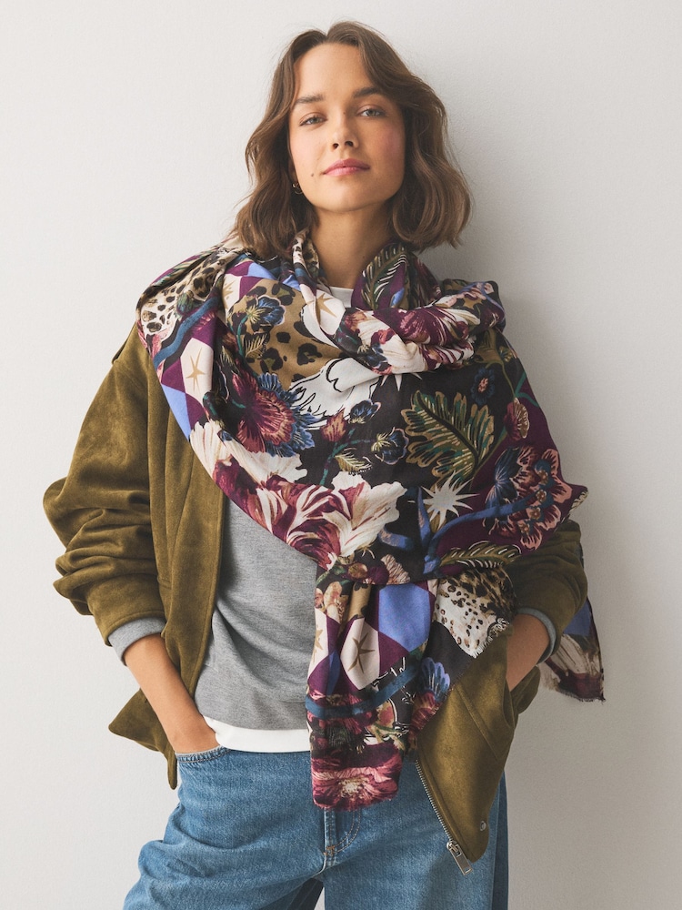 Navy Floral Swan Print - Leichter Schal - Bild 1 von 6