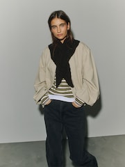 Chocolate/Brown Pointelle Heavyweight  Knitted Triangle Scarf - Image 1 of 6