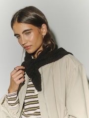 Chocolate/Brown Pointelle Heavyweight  Knitted Triangle Scarf - Image 4 of 6