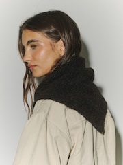 Chocolate/Brown Pointelle Heavyweight  Knitted Triangle Scarf - Image 6 of 6