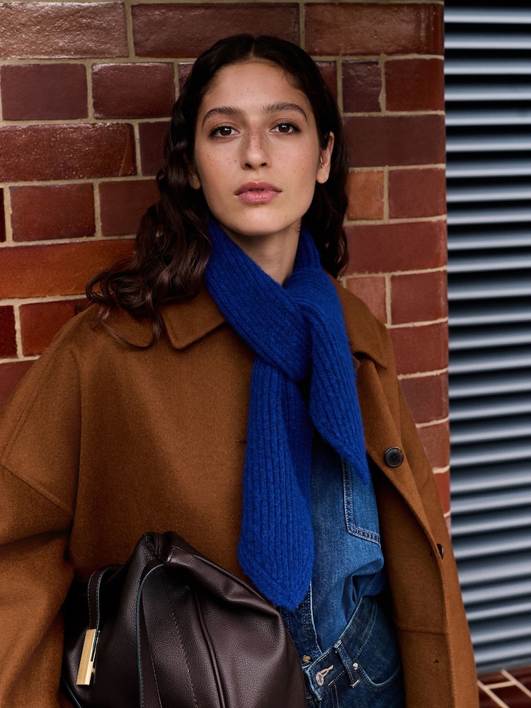 Cobalt Blue Knitted Ribbed Scarf - Image 1 of 6 Cobalt Blue Knitted Ribbed Scarf - Image 1 of 6