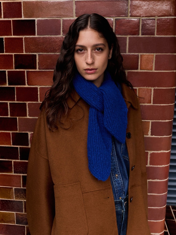 Cobalt Blue Knitted Ribbed Scarf - Image 2 of 6 Cobalt Blue Knitted Ribbed Scarf - Image 2 of 6