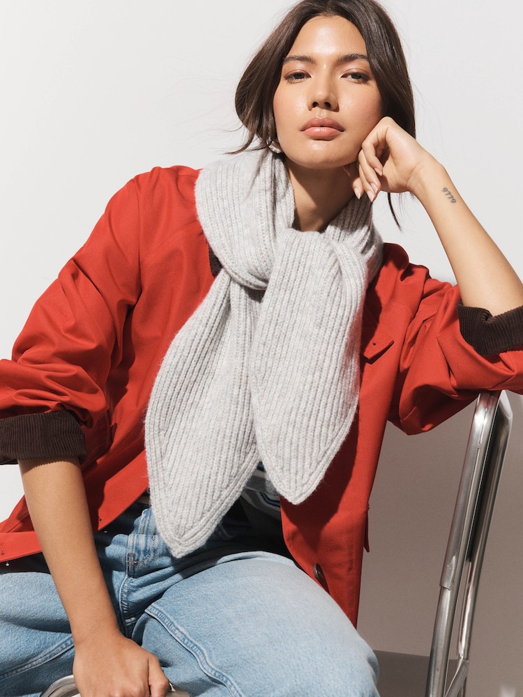Grey Knitted Ribbed Scarf - Image 1 of 5 Grey Knitted Ribbed Scarf - Image 1 of 5