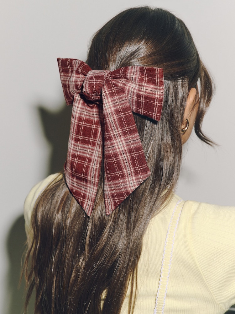 Chocolate Brown Check Bow Clip - Image 1 of 5