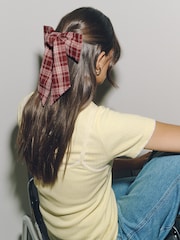 Chocolate Brown Check Bow Clip - Image 2 of 5