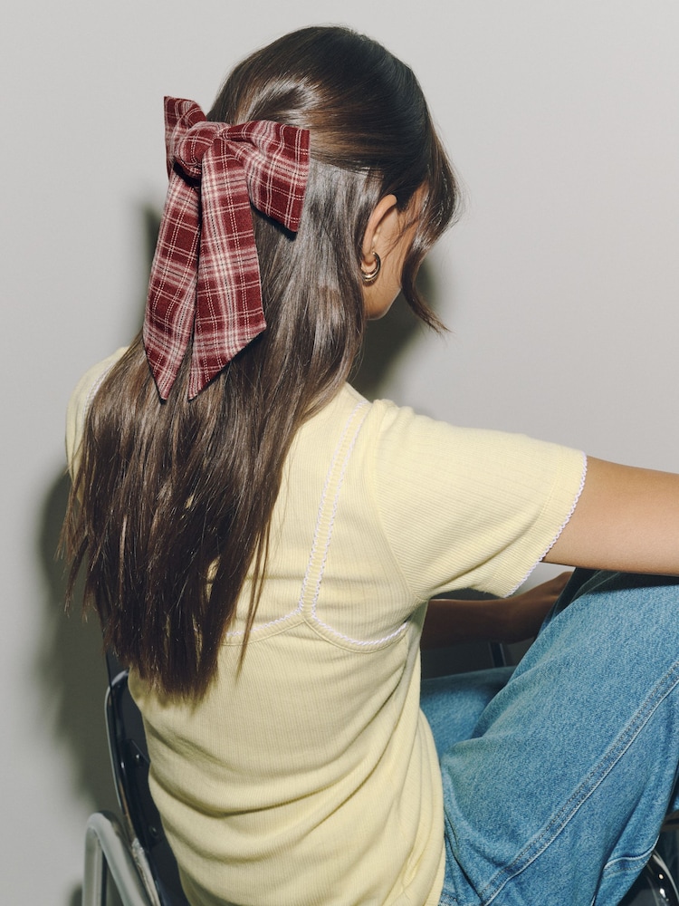 Chocolate Brown Check Bow Clip - Image 2 of 5