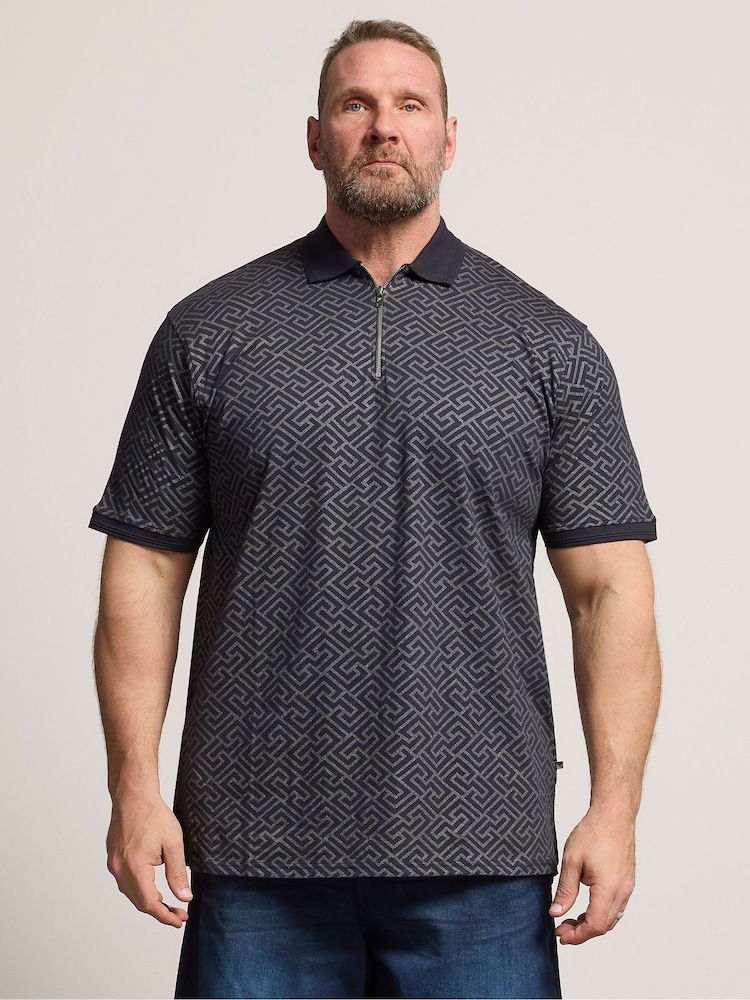 BadRhino Big & Tall Blue Printed Polo Shirt - Image 1 of 4