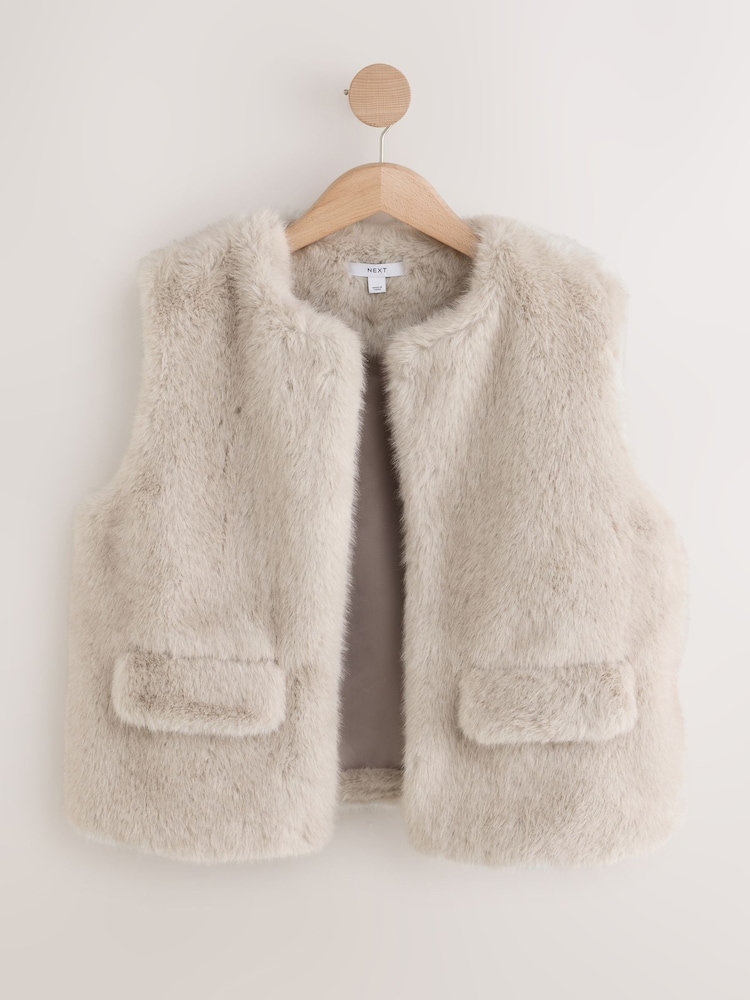 Grey Faux Fur Gilet Cover-Up - Image 1 of 3