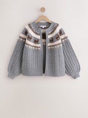 Grey Fairisle Deer Print - Cardigã para sair por cima - Imagem 1 de 3