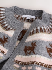 Grey Fairisle Deer Print - Cardigã para sair por cima - Imagem 3 de 3