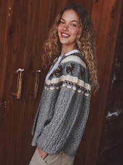 Grey Fairisle Deer Print - Strickjacken-Überwurf - Bild 4 von 9