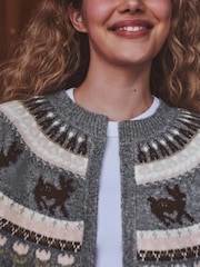Grey Fairisle Deer Print - Strickjacken-Überwurf - Bild 6 von 9