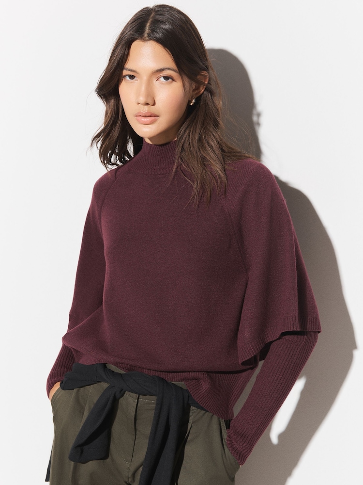 Berry Red Knitted Mock Layer Jumper - Image 1 of 5
