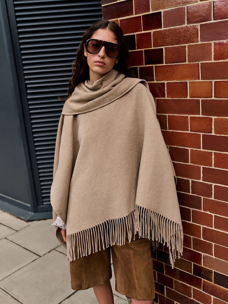 Oatmeal Fringe Cape Cover-Up - Image 1 of 4 Oatmeal Fringe Cape Cover-Up - Image 1 of 4