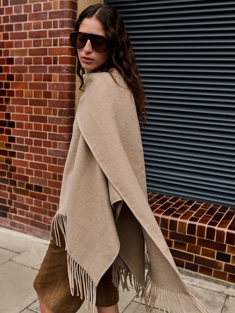 Oatmeal Fringe Cape Cover-Up - Image 2 of 4 Oatmeal Fringe Cape Cover-Up - Image 2 of 4