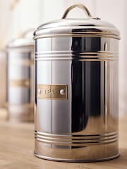 Set of 3 Silver & Gold Stainless Steel Tea , Coffee & Sugar Canisters - Image 1 of 5