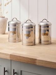 Set of 3 Silver & Gold Stainless Steel Tea , Coffee & Sugar Canisters - Image 2 of 5