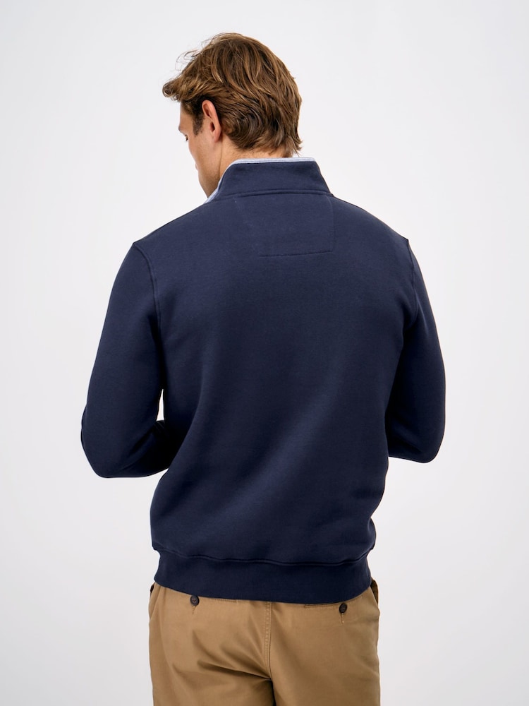 Crew Clothing Blue Classic Half Zip Sweatshirt - Image 2 of 5 Crew Clothing Blue Classic Half Zip Sweatshirt - Image 2 of 5