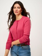 Crew Clothing Pink Crew Neck Cotton Cardigan - Image 1 of 5