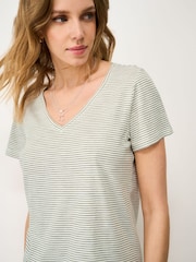 Crew Clothing Green Perfect V-Neck Slub Stripe T-Shirt - Image 4 of 5