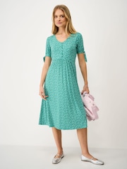 Crew Clothing Blue Cecil Tie-Cuff Jersey Dress - Image 1 of 5