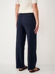 Crew Clothing Dark Blue Linen Blend Wide Leg Trousers - Image 3 of 5