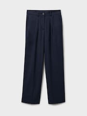 Crew Clothing Dark Blue Linen Blend Wide Leg Trousers - Image 5 of 5