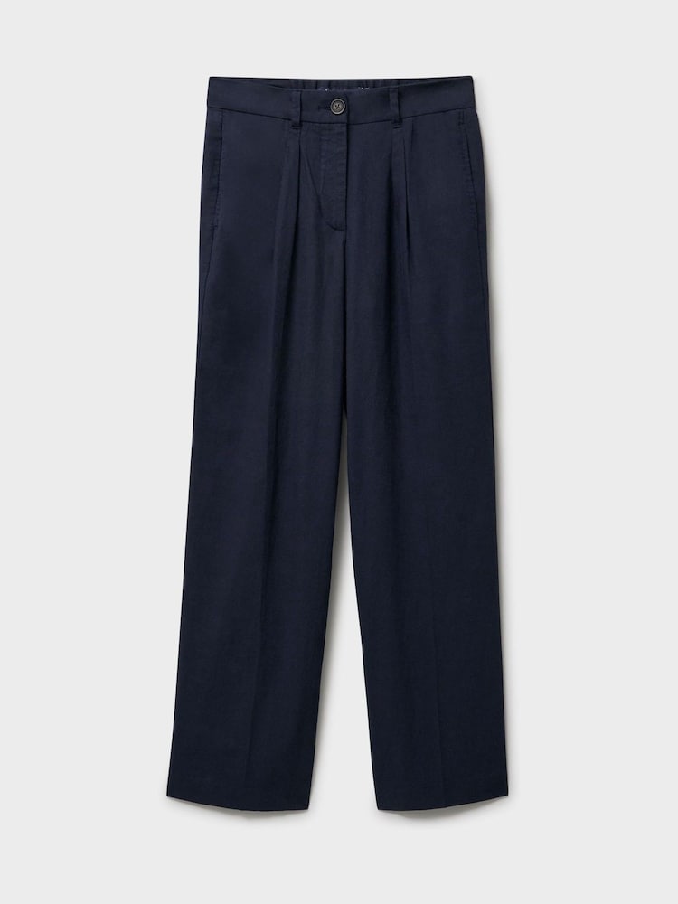 Crew Clothing Dark Blue Linen Blend Wide Leg Trousers - Image 5 of 5