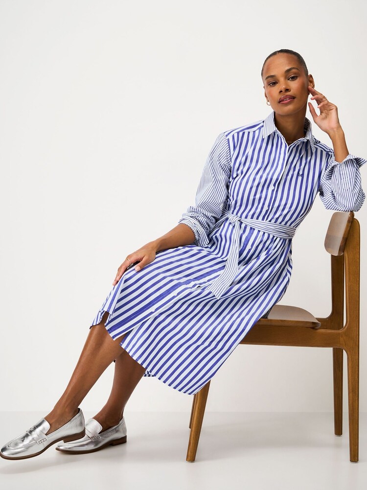 Crew Clothing Blue Long Sleeve Eleanor Striped Shirt Dress - Image 1 of 5