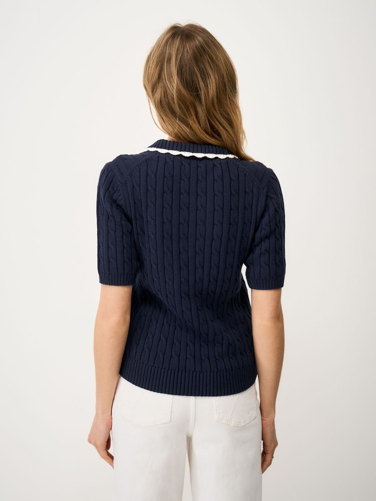 Crew Clothing Blue Heritage Cable Collar T-Shirt - Image 2 of 5