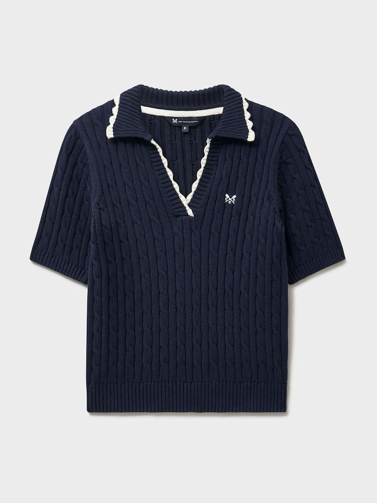Crew Clothing Blue Heritage Cable Collar T-Shirt - Image 5 of 5