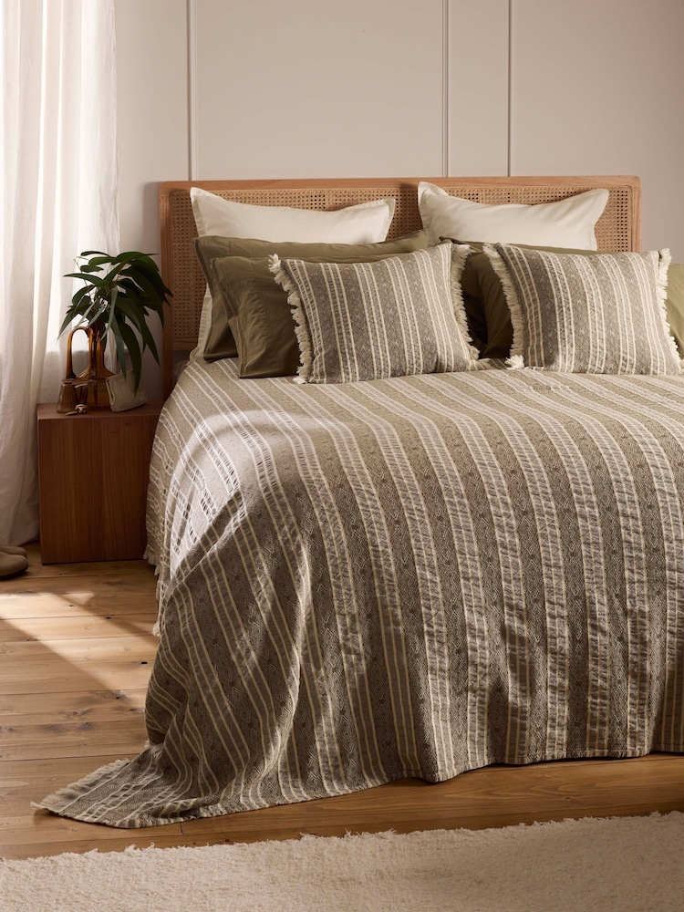 Secret Linen Store Khaki Arlo Stripe Throw - Image 2 of 3