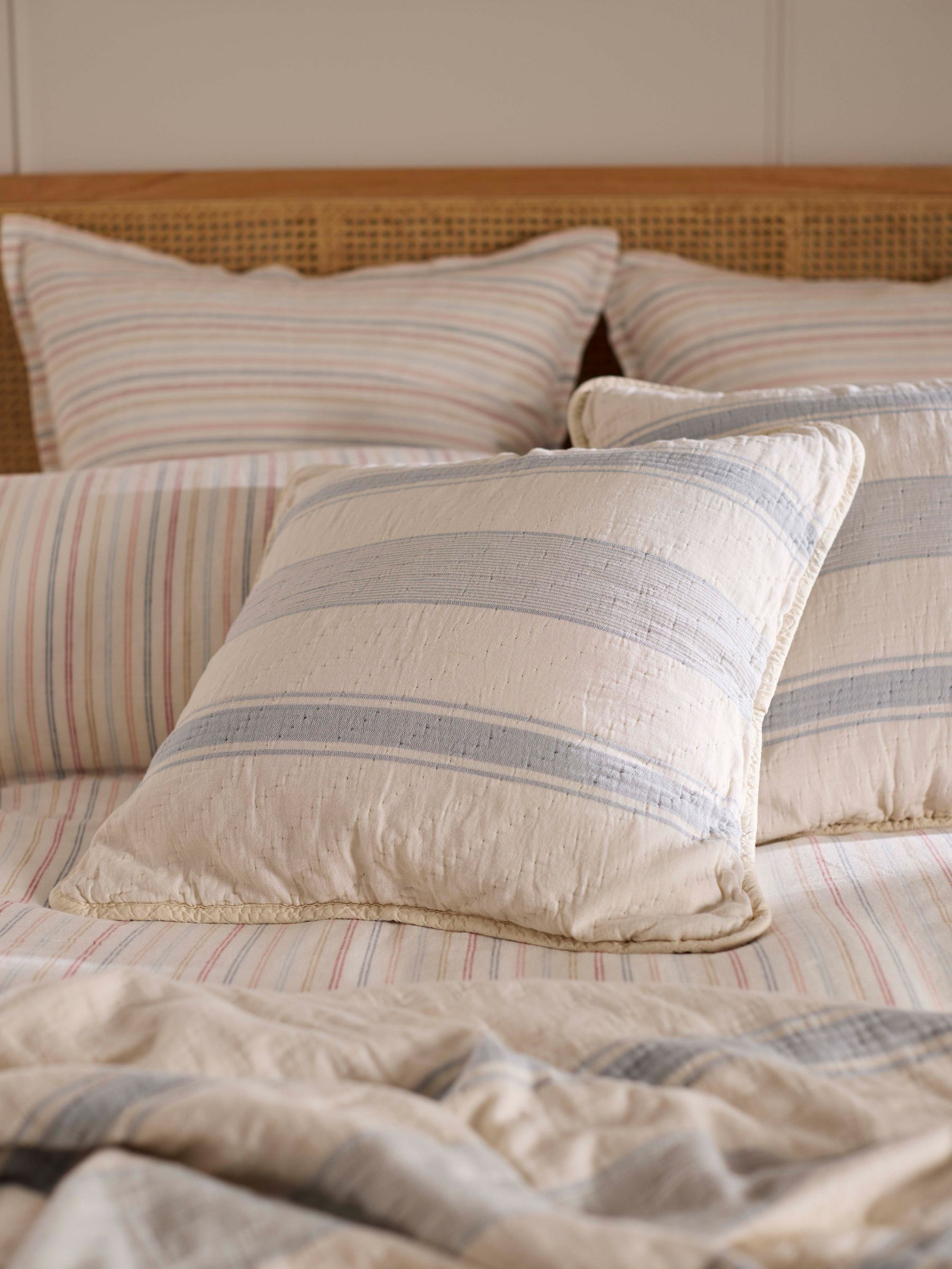 Buy Secret Linen Store Blue Benji Stripe Quilted Cushion Cover