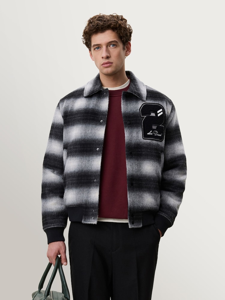 Les Deux Black Shadowcheck Varsity Jacket - Image 1 of 7