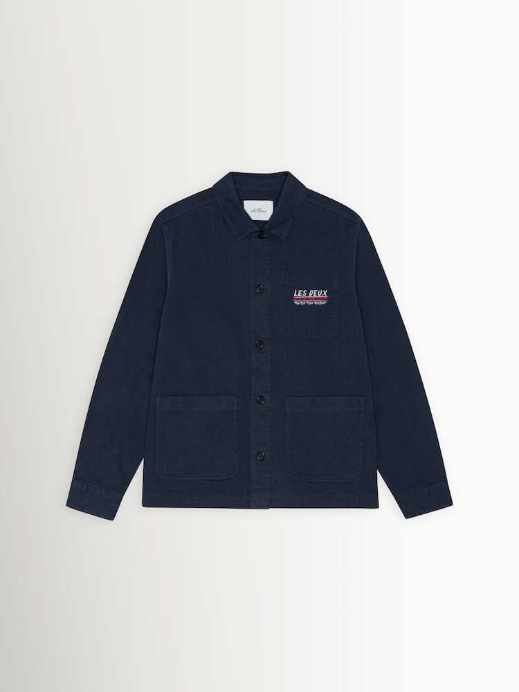 Les Deux Blue Herringbone Artist Graphic Overshirt - Image 1 of 2