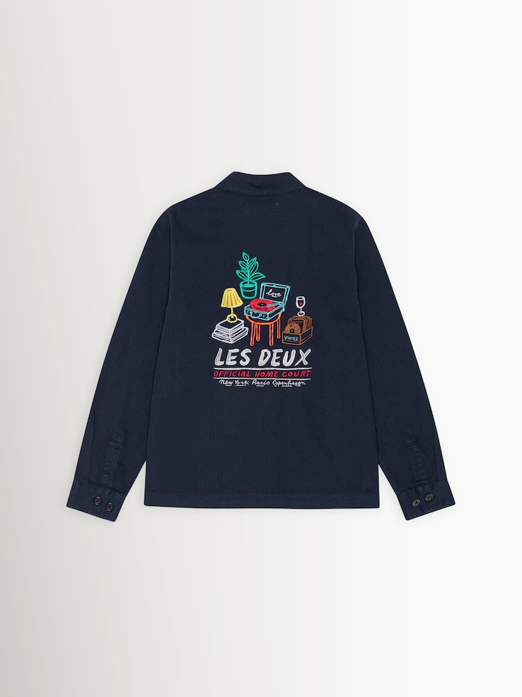 Les Deux Blue Herringbone Artist Graphic Overshirt - Image 2 of 2