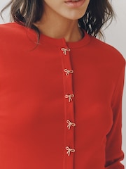 Roșu - Long Sleeve Ribbed Button Up Cardigan - Imaginea 5 din 8
