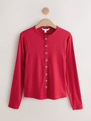 Roșu - Long Sleeve Ribbed Button Up Cardigan - Imaginea 6 din 8