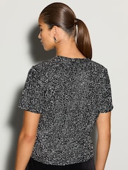 Black Short Sleeved Sequin Top - Image 3 of 8