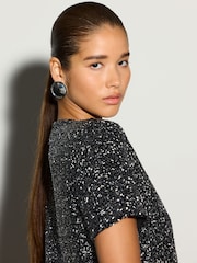 Black Short Sleeved Sequin Top - Image 5 of 8