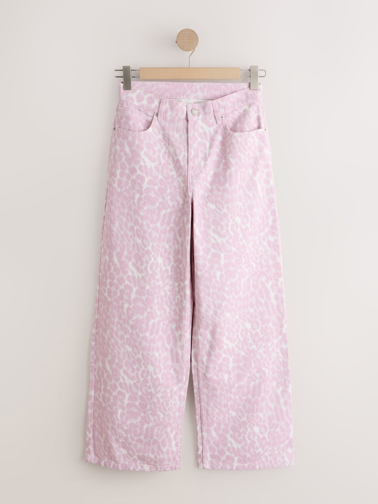 Pink Leopard Print Wide Leg Jeans - Image 1 of 3