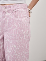 Pink Leopard Print Wide Leg Jeans - Image 6 of 9